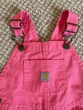 Carhartt Pink Canvas Bib Overalls with Heart Hardware — 3T